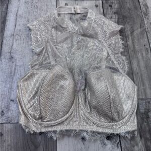 Victoria's Secret Chantilly Lace Sheer Mesh Highneck Bra 36DD Gold Lace NEW NWT